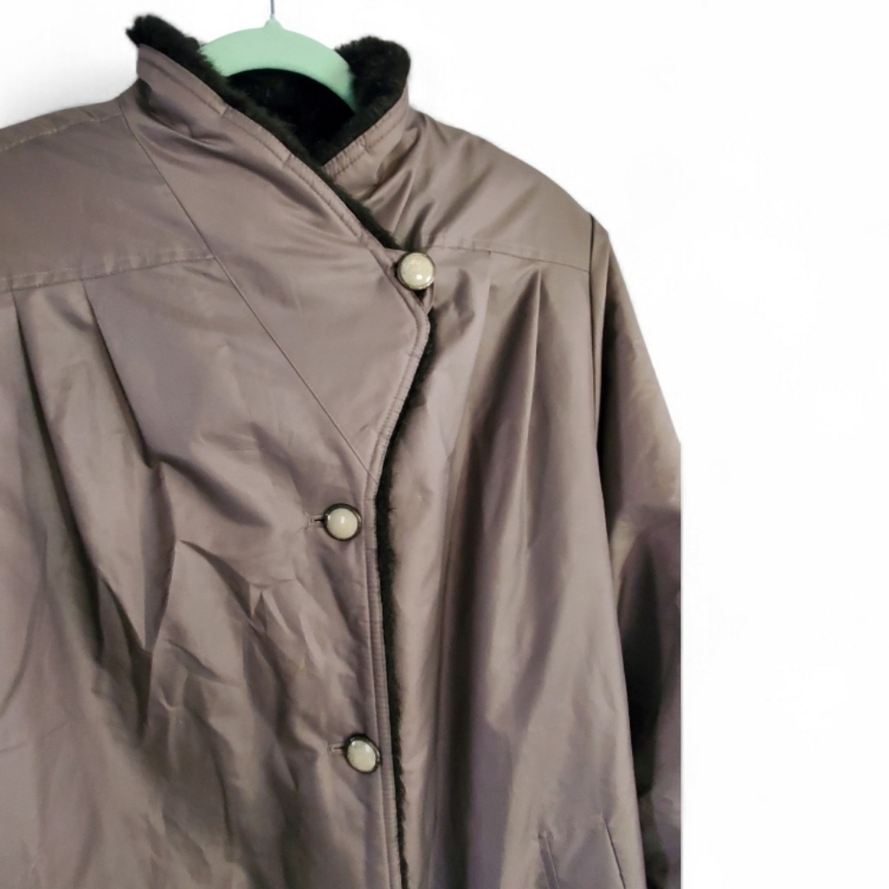 Vintage Claude Havrey Tan Nylon Faux Fur Liner Coat. XL. - Picture 5 of 14
